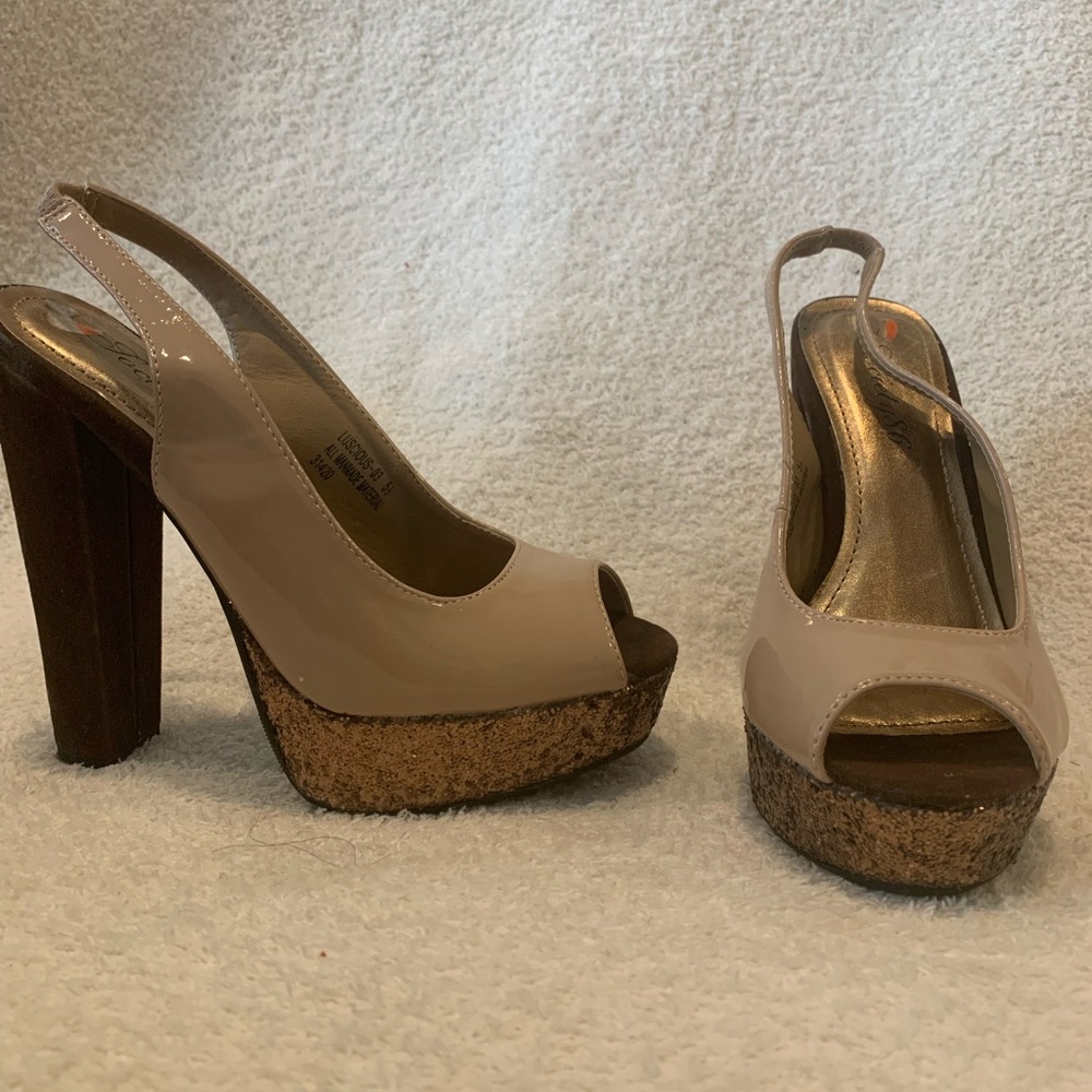 Elegant Beige Platform Slingback Heels
